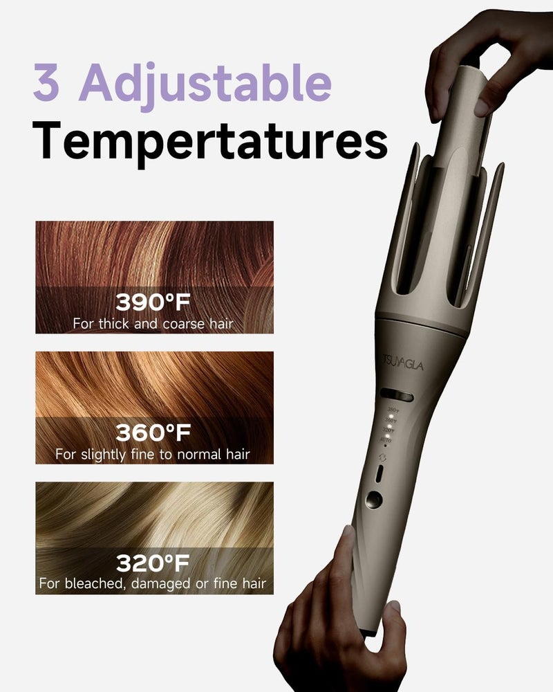 TSUYAGLA 3 in 1 Automatic Curling Iron, Hair Curlers with 3 Curling Barrels (1" - 1.25" - 1.5"), Rotating Curling Iron with 3 Temp, 2-Way Rotation, 10S Fast Heating, Anti-Scald, Dual Voltage, White - Image 5